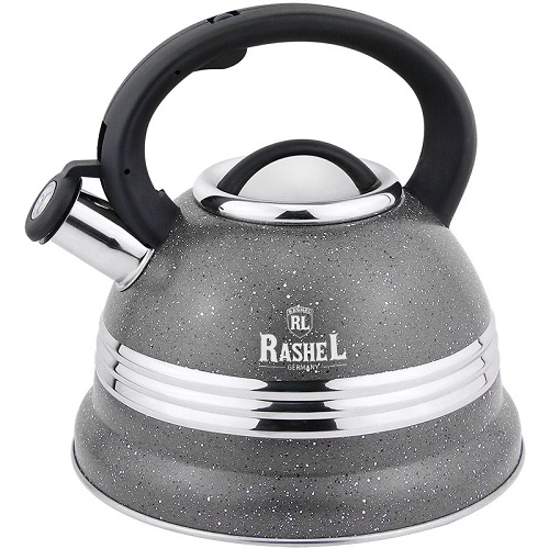 Чайник RASHEL M-7907 3л, нерж. сталь, со свистком, серый