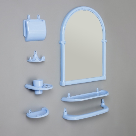 Н-р для ванной Олимпия 7 предм, зеркало, пластик, голубой