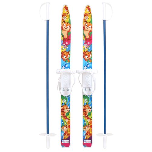 Лыжики-пыжики лыжи дет. Тигренок с палками стеклопластик, в сетке (75/75) белые полозья арт 9309-00